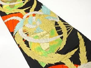 アンティーク　鳳凰に扇模様織り出し袋帯（着用可）